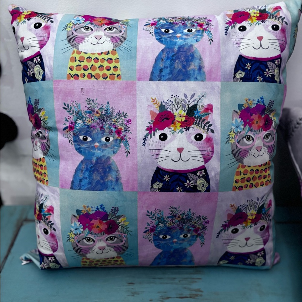 Colorful Cat Print Throw Pillow